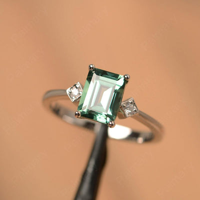 Emerald Cut Green Sapphire Wedding Rings - Palmary