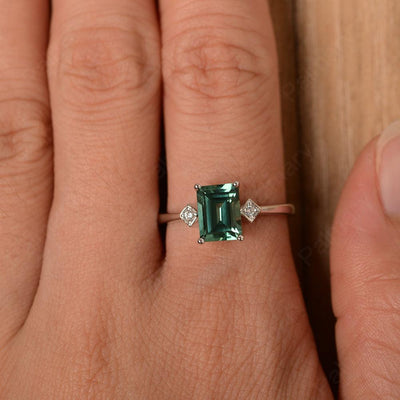 Emerald Cut Green Sapphire Wedding Rings - Palmary