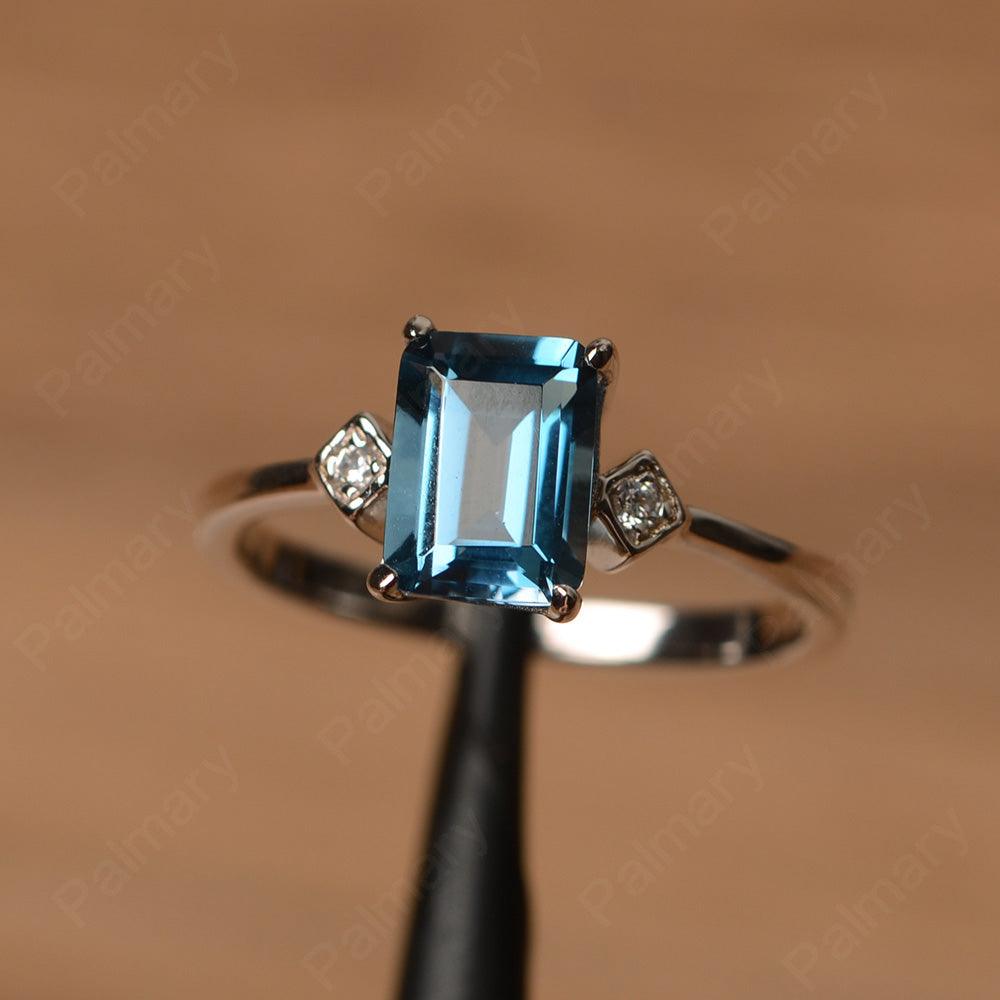 Emerald Cut London Blue Topaz Wedding Rings - Palmary