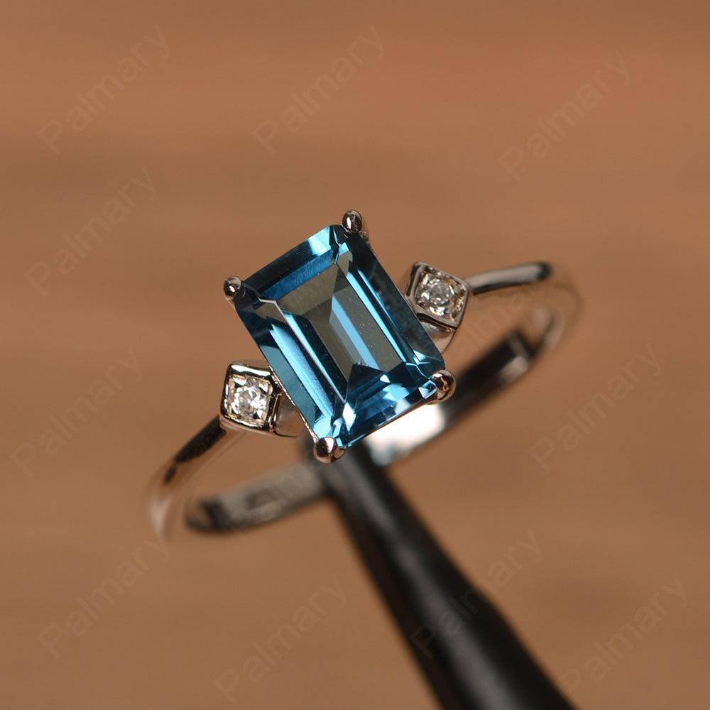 Emerald Cut London Blue Topaz Wedding Rings - Palmary