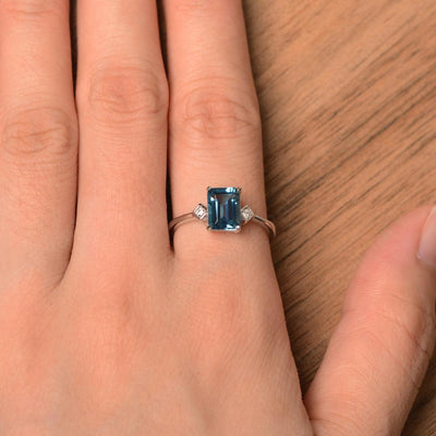 Emerald Cut London Blue Topaz Wedding Rings - Palmary