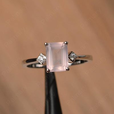 Emerald Cut Rose Quartz Wedding Rings - Palmary