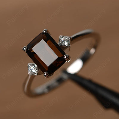 Emerald Cut Smoky Quartz  Wedding Rings - Palmary