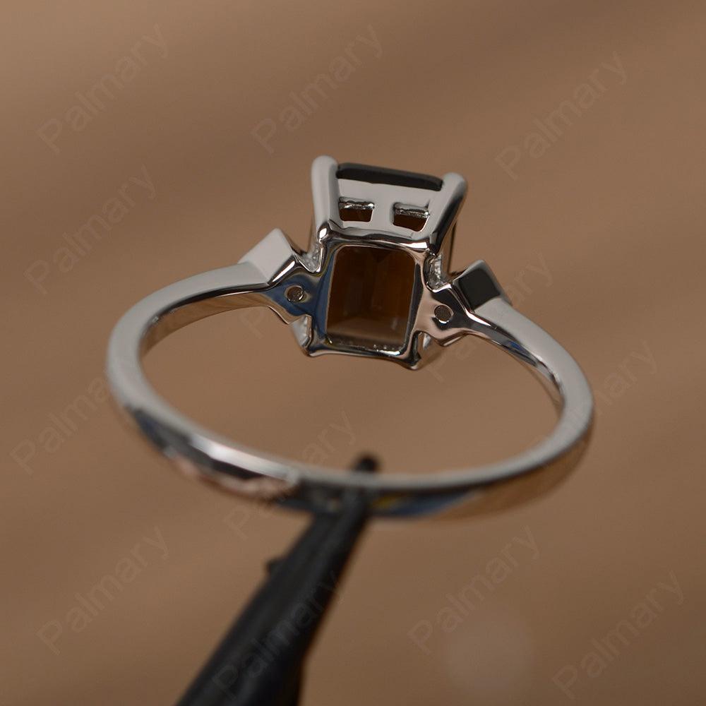 Emerald Cut Smoky Quartz  Wedding Rings - Palmary