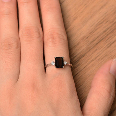 Emerald Cut Smoky Quartz  Wedding Rings - Palmary