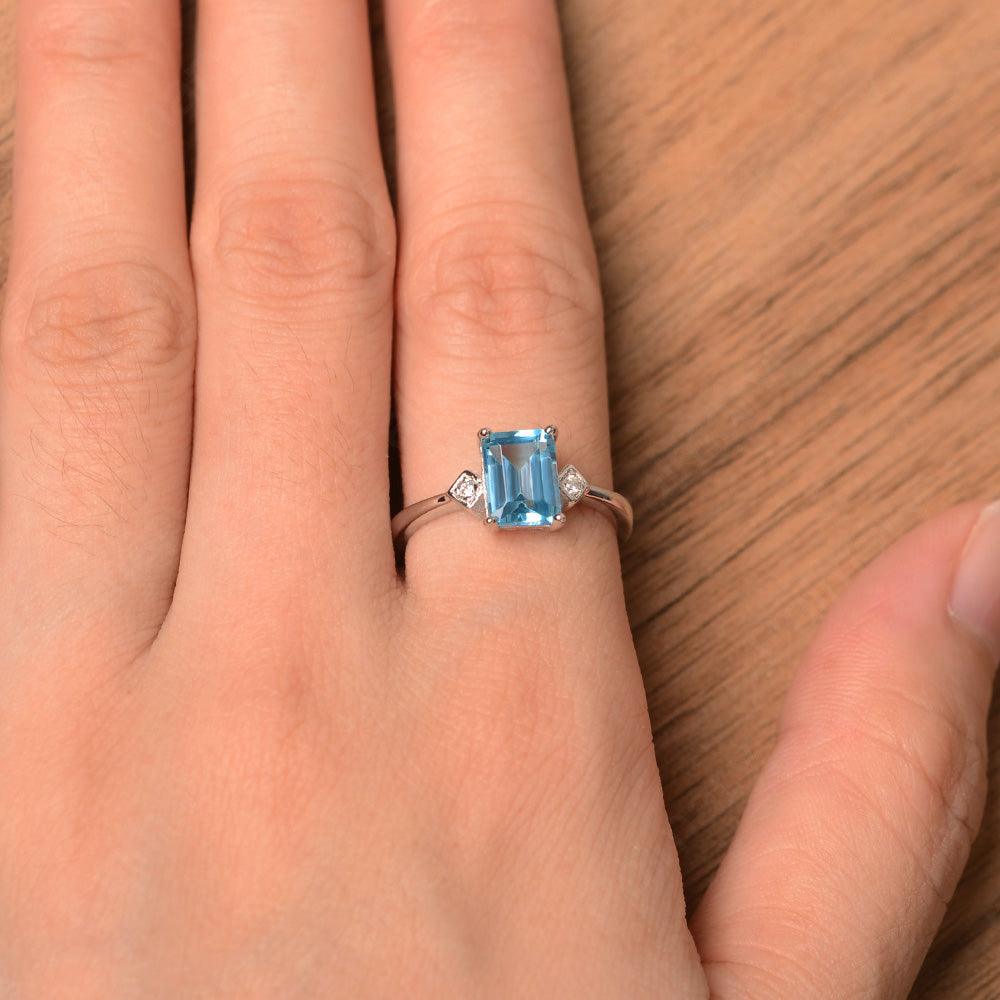 Emerald Cut Swiss Blue Topaz Wedding Rings - Palmary