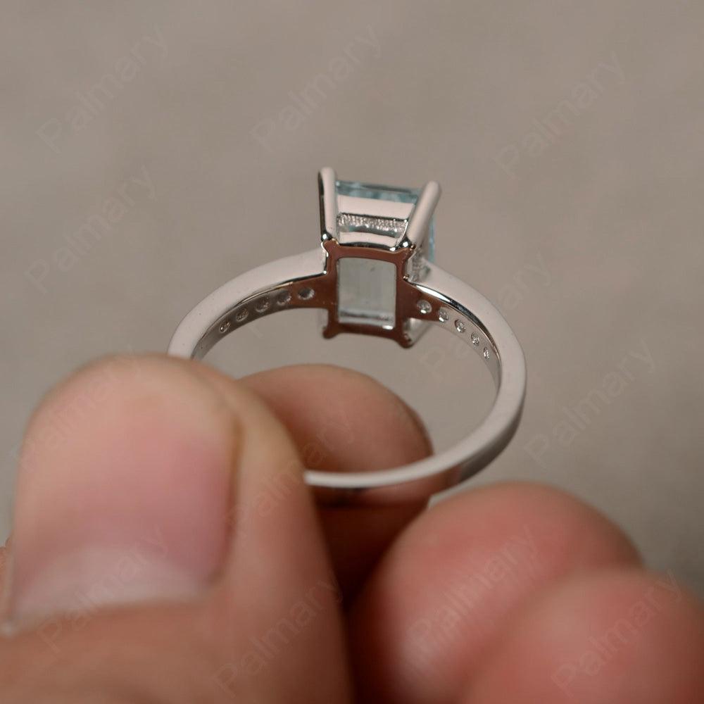 Emerald Cut Aquamarine Engagement Rings - Palmary