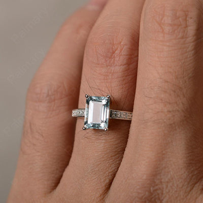 Emerald Cut Aquamarine Engagement Rings - Palmary