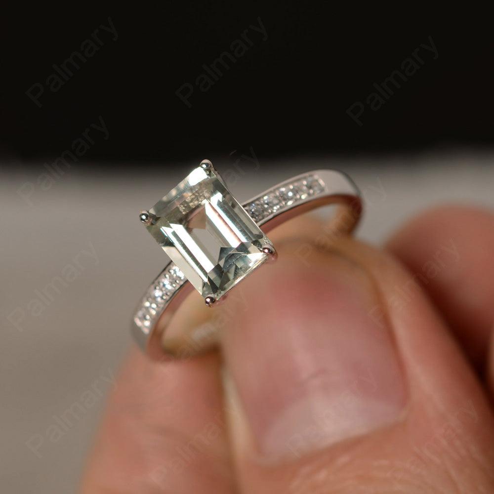 Emerald Cut Green Amethyst Engagement Rings - Palmary