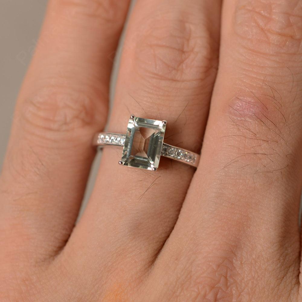 Emerald Cut Green Amethyst Engagement Rings - Palmary