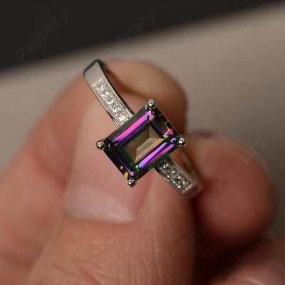 Emerald Cut Mystic Topaz Engagement Rings - Palmary