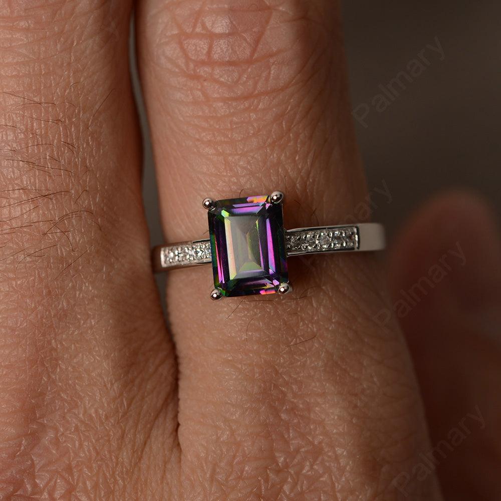 Emerald Cut Mystic Topaz Engagement Rings - Palmary