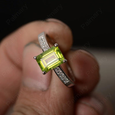 Emerald Cut Peridot Engagement Rings - Palmary