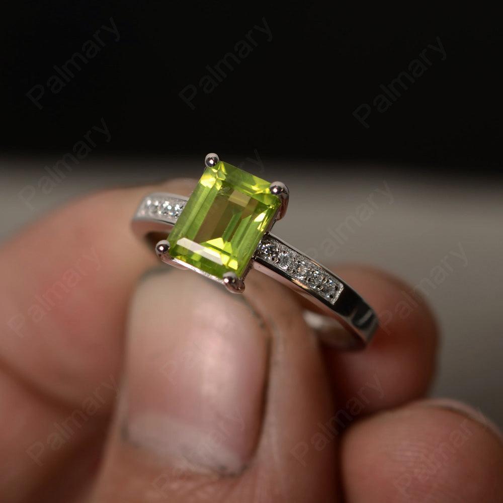 Emerald Cut Peridot Engagement Rings - Palmary