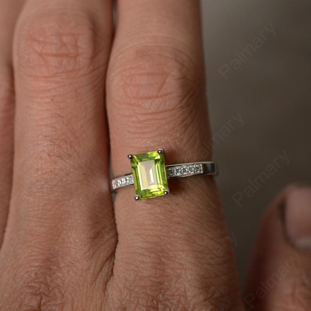 Emerald Cut Peridot Engagement Rings - Palmary
