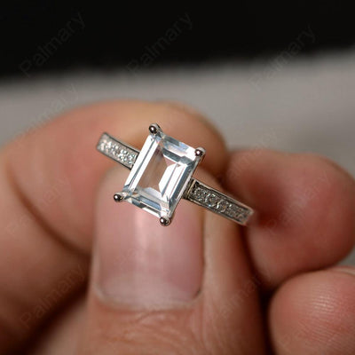 Emerald Cut White Topaz Engagement Rings - Palmary