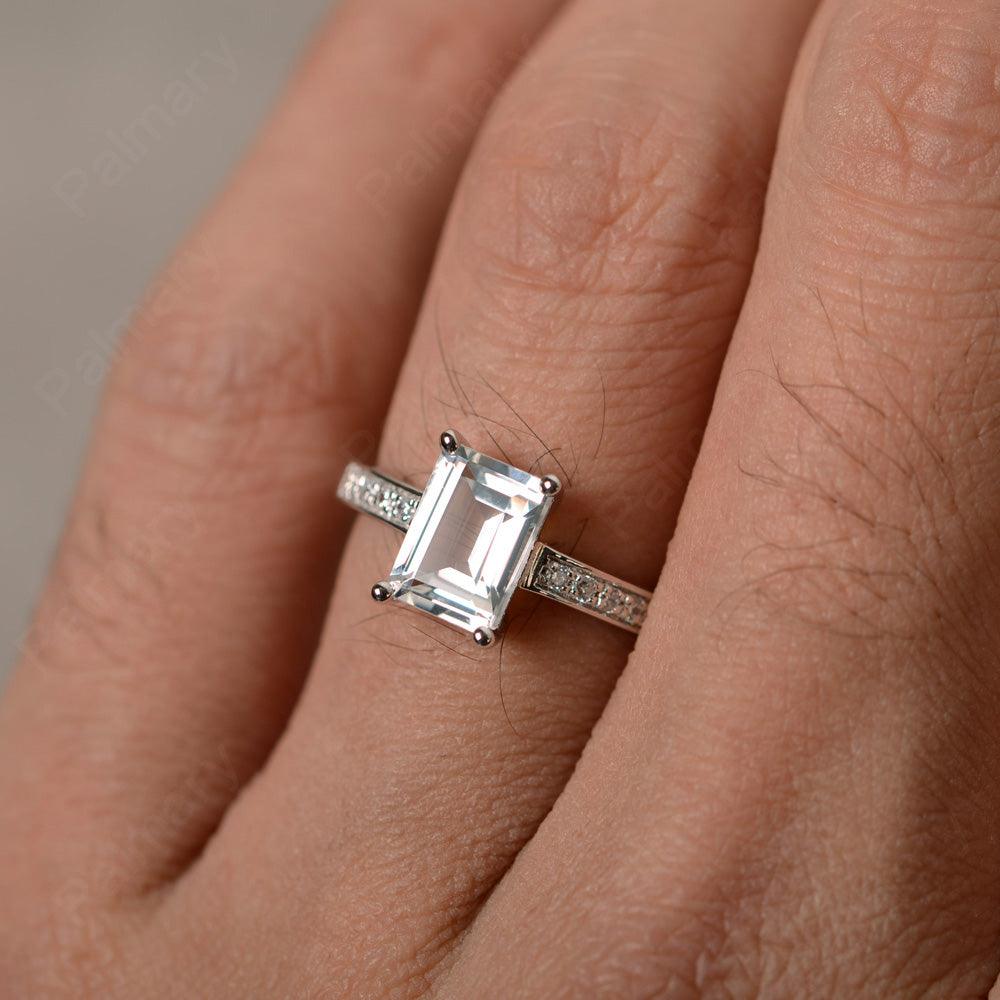 Emerald Cut White Topaz Engagement Rings - Palmary