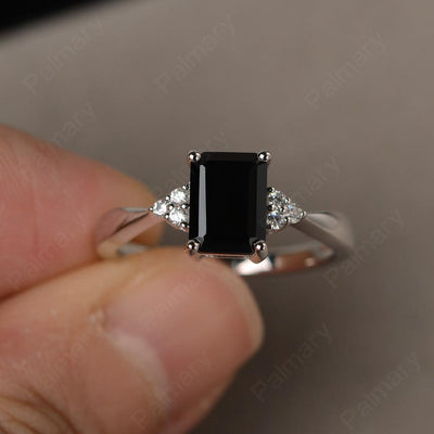 Emerald Cut Black Spinel Wedding Ring - Palmary