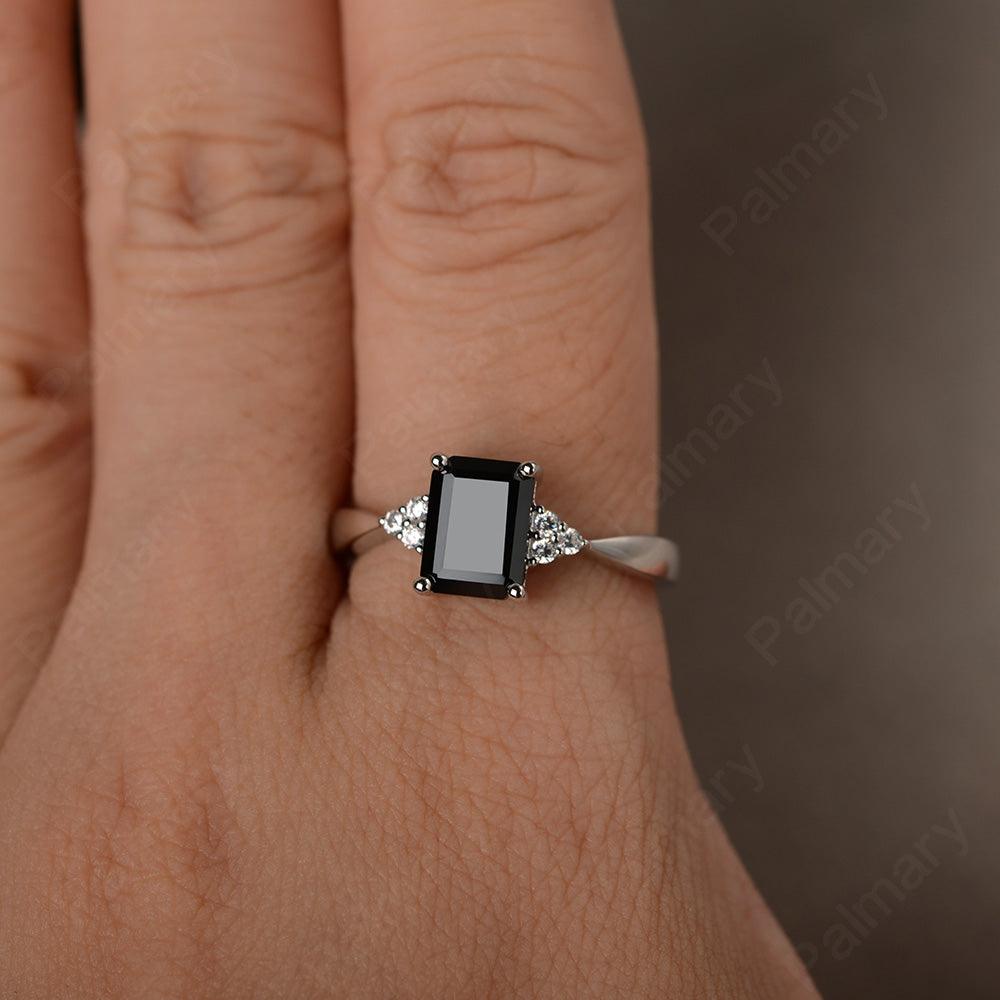 Emerald Cut Black Spinel Wedding Ring - Palmary