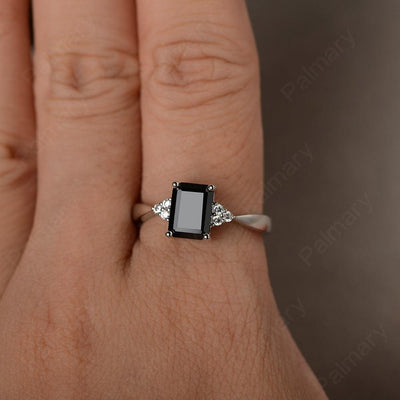 Emerald Cut Black Spinel Wedding Ring - Palmary