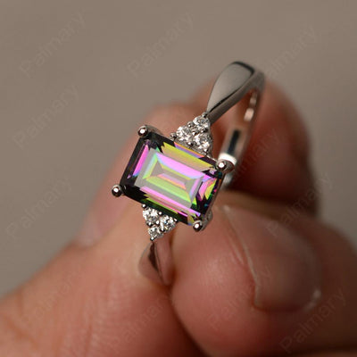 Emerald Cut Mystic Topaz Wedding Ring - Palmary