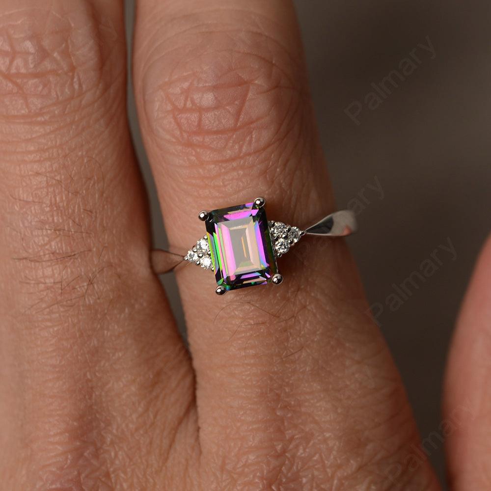 Emerald Cut Mystic Topaz Wedding Ring - Palmary