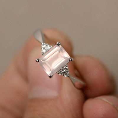 Emerald Cut Rose Quartz Wedding Ring - Palmary