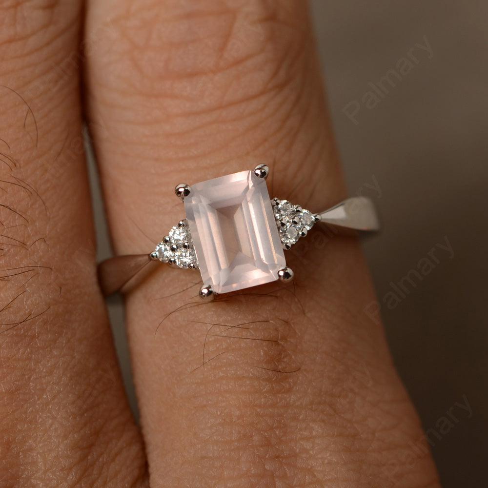 Emerald Cut Rose Quartz Wedding Ring - Palmary