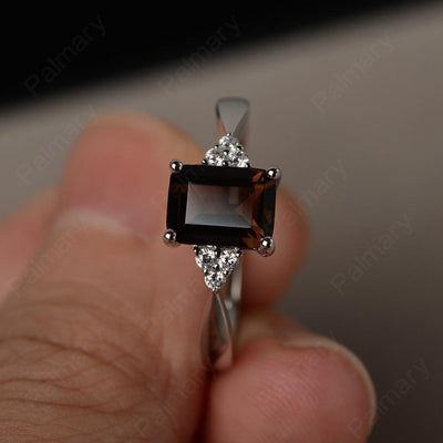 Emerald Cut Smoky Quartz  Wedding Ring - Palmary