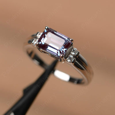 Emerald Cut Horizontal Alexandrite Engagement Rings - Palmary