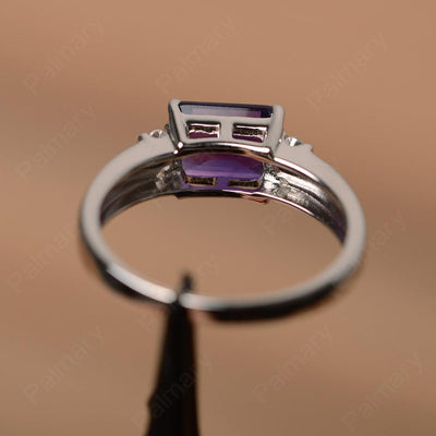 Emerald Cut Horizontal Amethyst Engagement Rings - Palmary