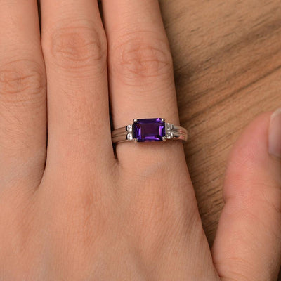 Emerald Cut Horizontal Amethyst Engagement Rings - Palmary