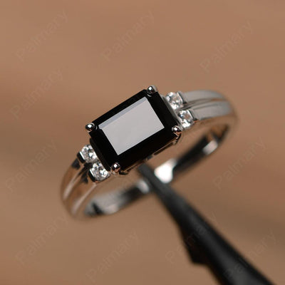 Emerald Cut Horizontal Black Spinel Engagement Rings - Palmary