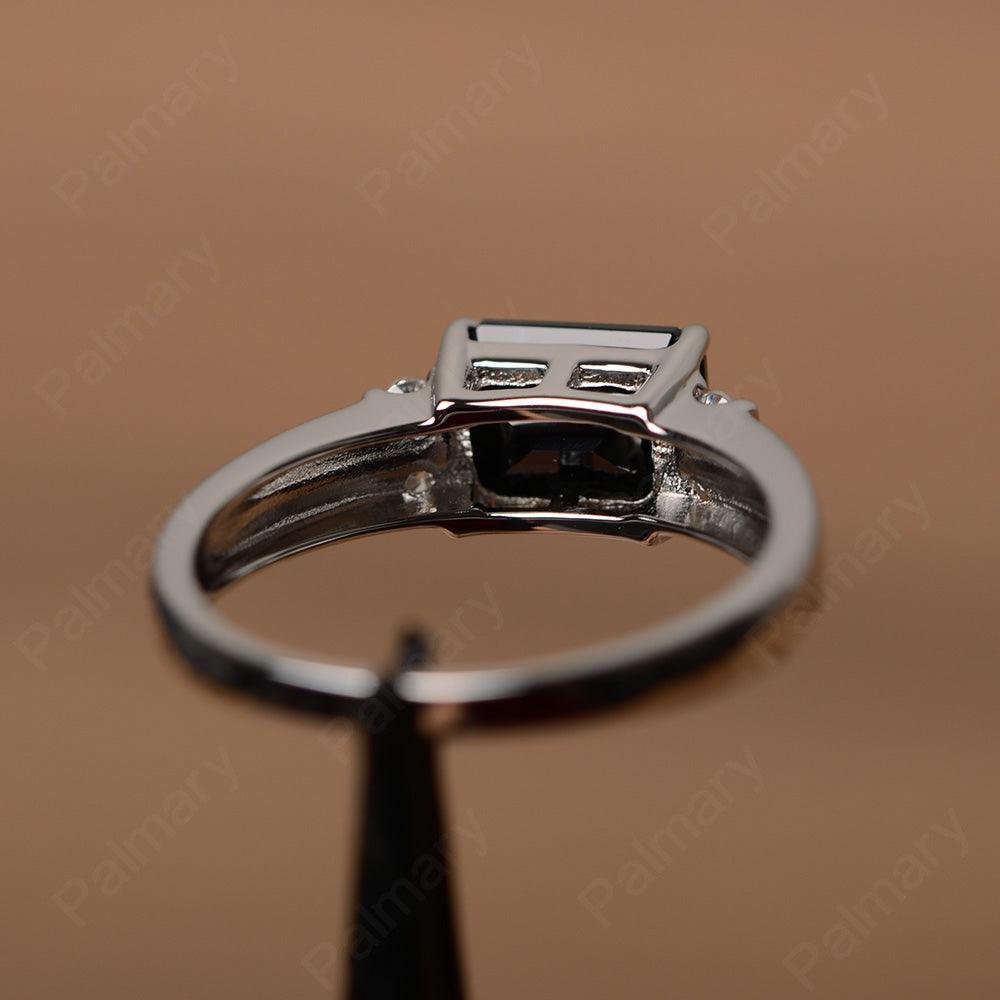 Emerald Cut Horizontal Black Spinel Engagement Rings - Palmary
