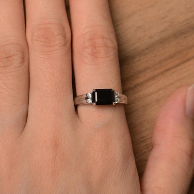 Emerald Cut Horizontal Black Spinel Engagement Rings - Palmary