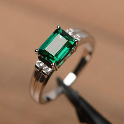 Emerald Cut Horizontal Emerald Engagement Rings - Palmary