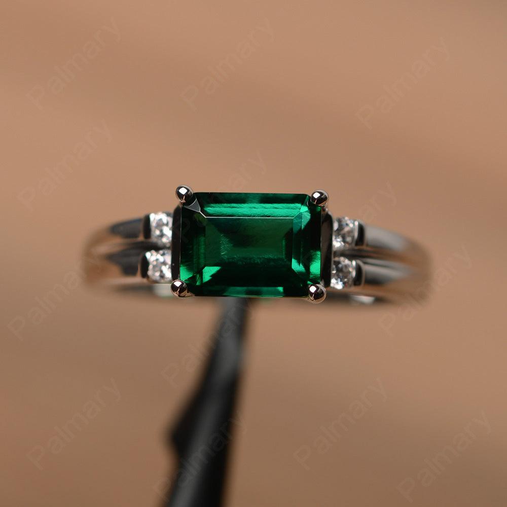 Emerald Cut Horizontal Emerald Engagement Rings - Palmary