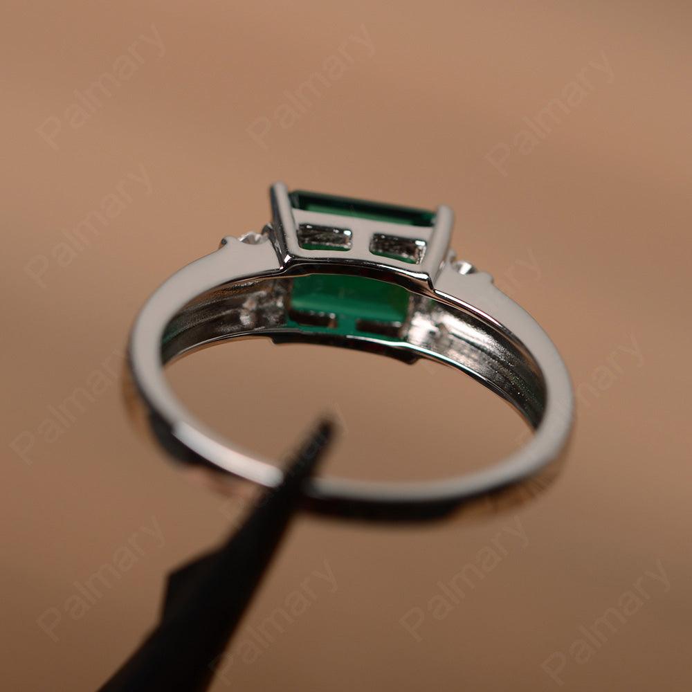 Emerald Cut Horizontal Emerald Engagement Rings - Palmary