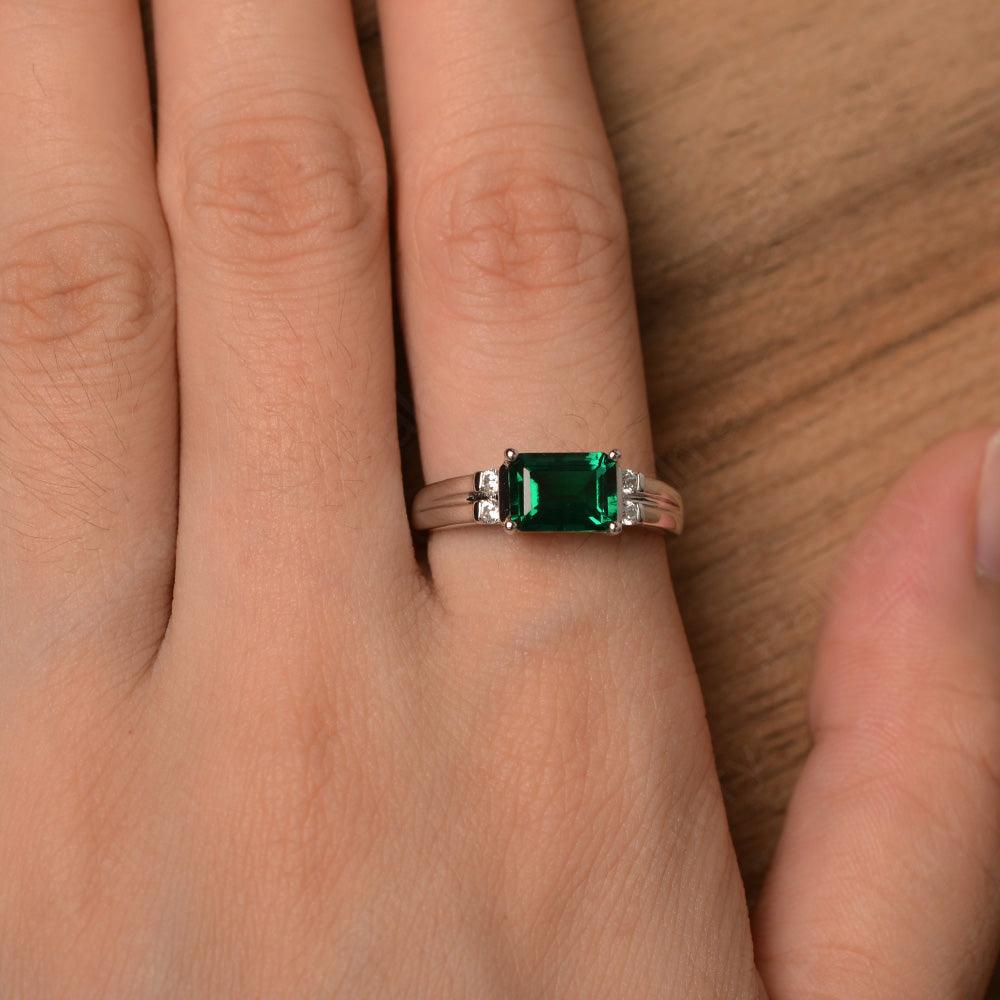 Emerald Cut Horizontal Emerald Engagement Rings - Palmary