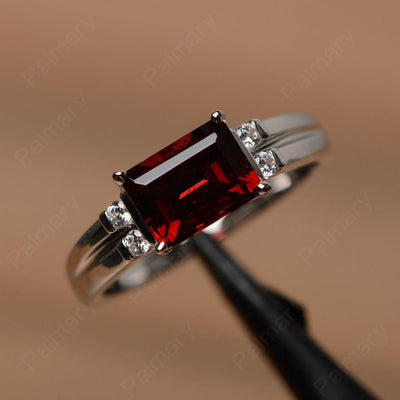 Emerald Cut Horizontal Garnet Engagement Rings - Palmary