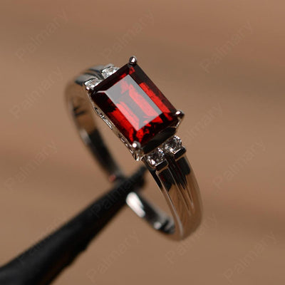 Emerald Cut Horizontal Garnet Engagement Rings - Palmary