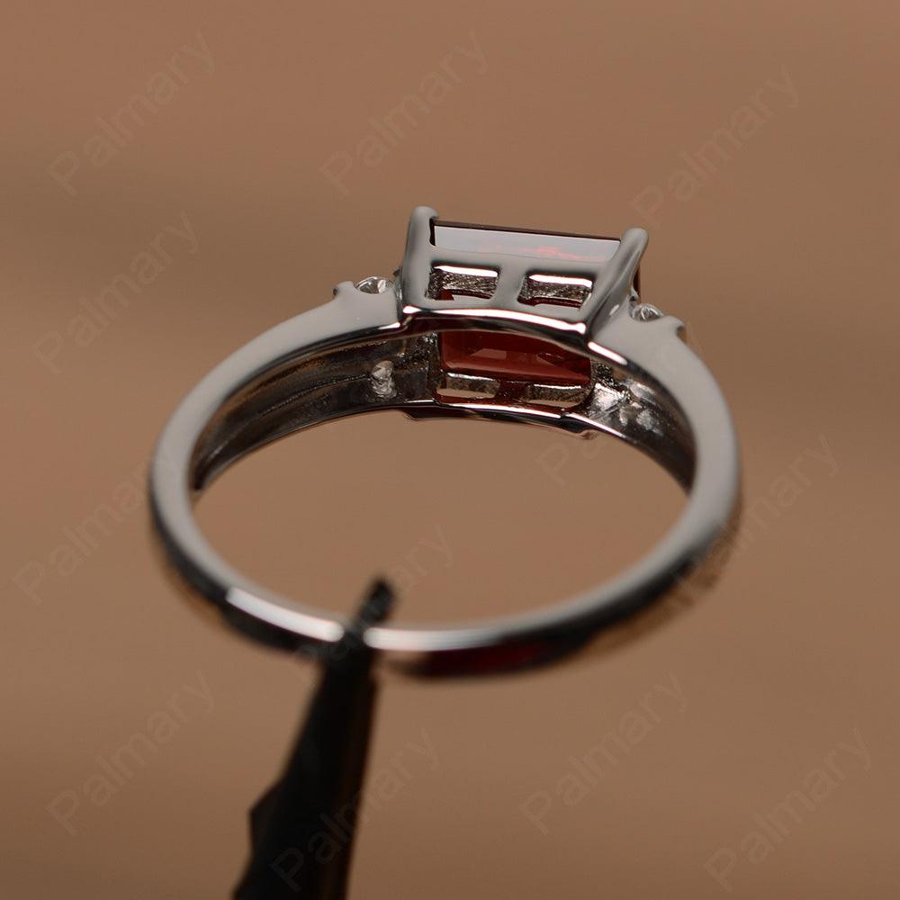 Emerald Cut Horizontal Garnet Engagement Rings - Palmary