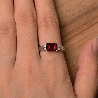 Emerald Cut Horizontal Garnet Engagement Rings - Palmary