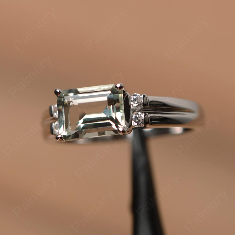 Emerald Cut Horizontal Green Amethyst Engagement Rings – Palmary