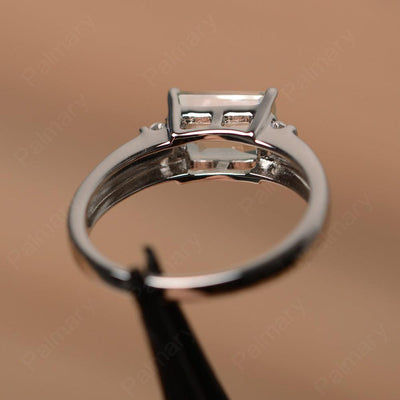 Emerald Cut Horizontal Green Amethyst Engagement Rings - Palmary
