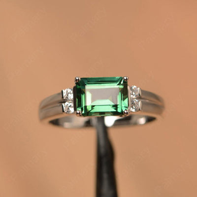 Emerald Cut Horizontal Green Sapphire Engagement Rings - Palmary