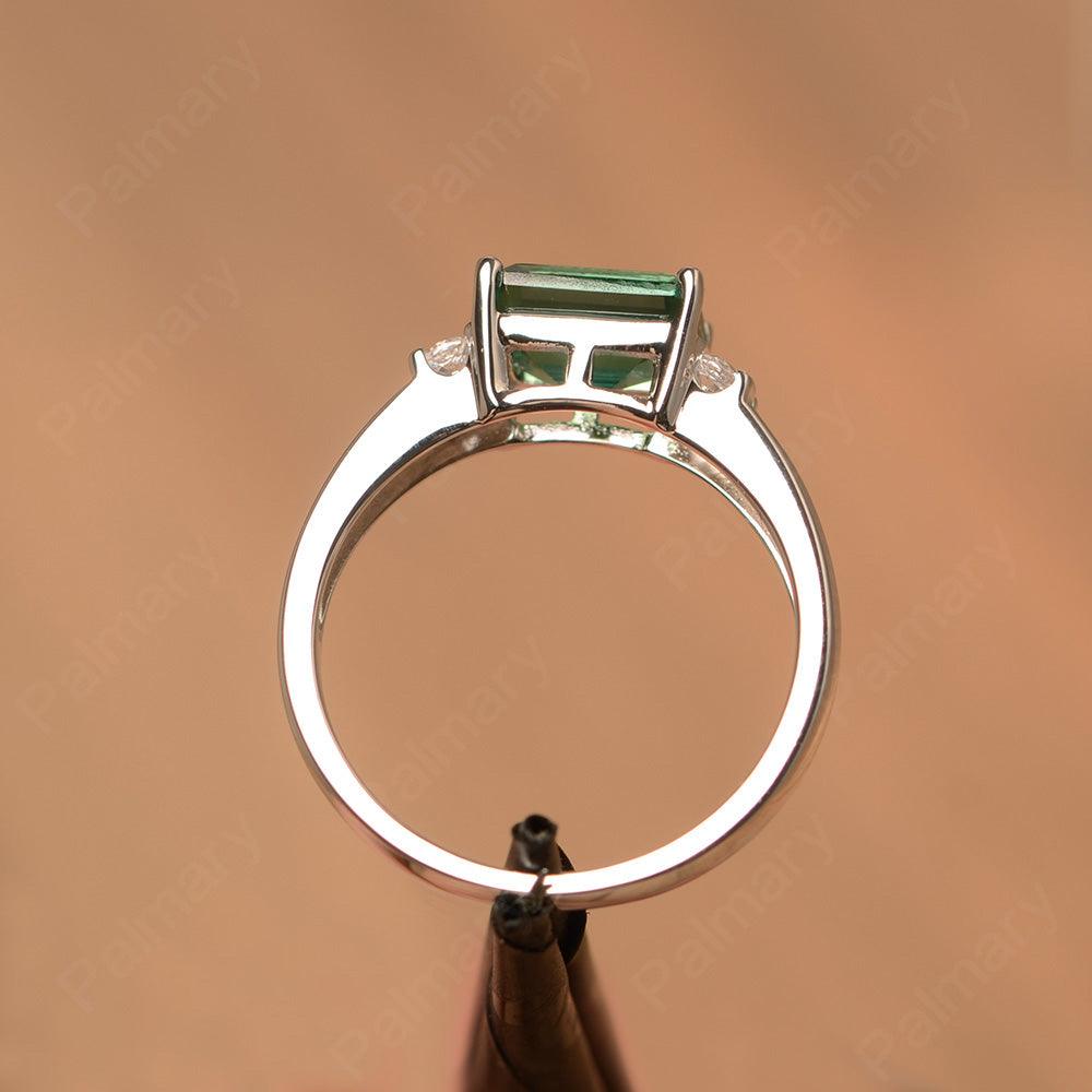 Emerald Cut Horizontal Green Sapphire Engagement Rings - Palmary