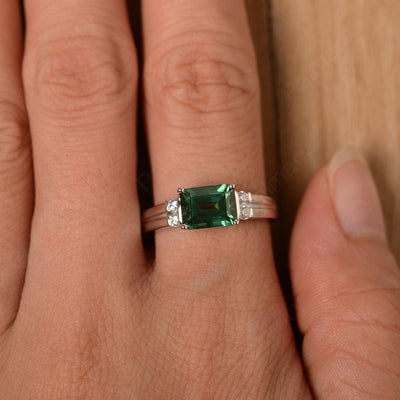 Emerald Cut Horizontal Green Sapphire Engagement Rings - Palmary