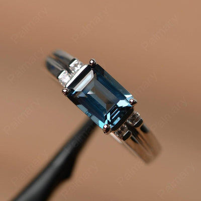 Emerald Cut Horizontal London Blue Topaz Engagement Rings - Palmary
