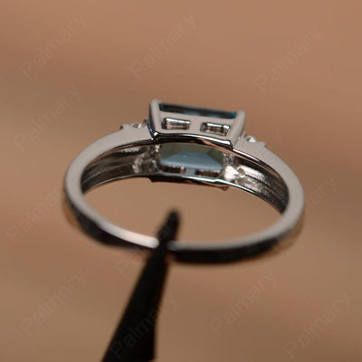 Emerald Cut Horizontal London Blue Topaz Engagement Rings - Palmary